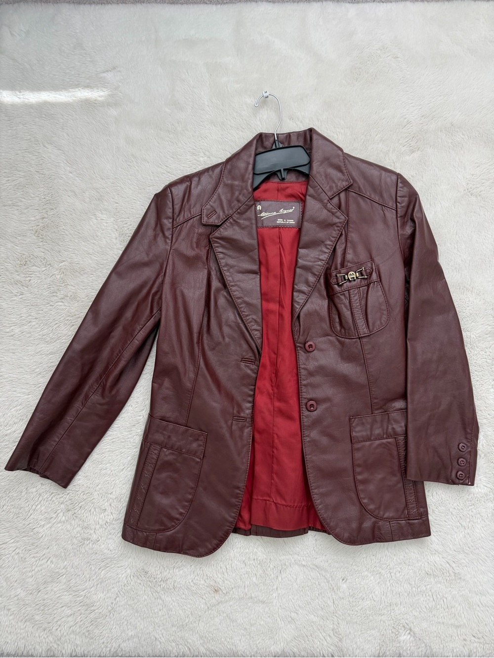Vintage Burgundy Oxblood Red Leather Peplum Blazer Etienne Aigner
